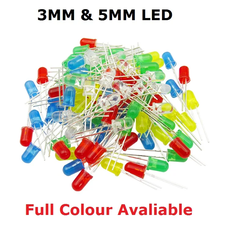 100PCS F3 F5 DIP LED Green Red Yellow Purple Blue Warm White Orange Super Bright 5MM 3MM High Quality Bead Light Emitting Diode