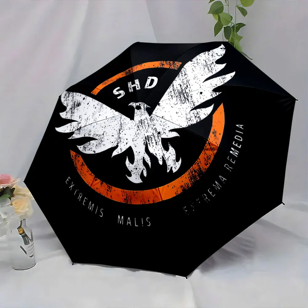 SHD Eagle Design Umbrella Black and Orange Graphic portable waterproof sun rain umbrella for outdoor travel beach