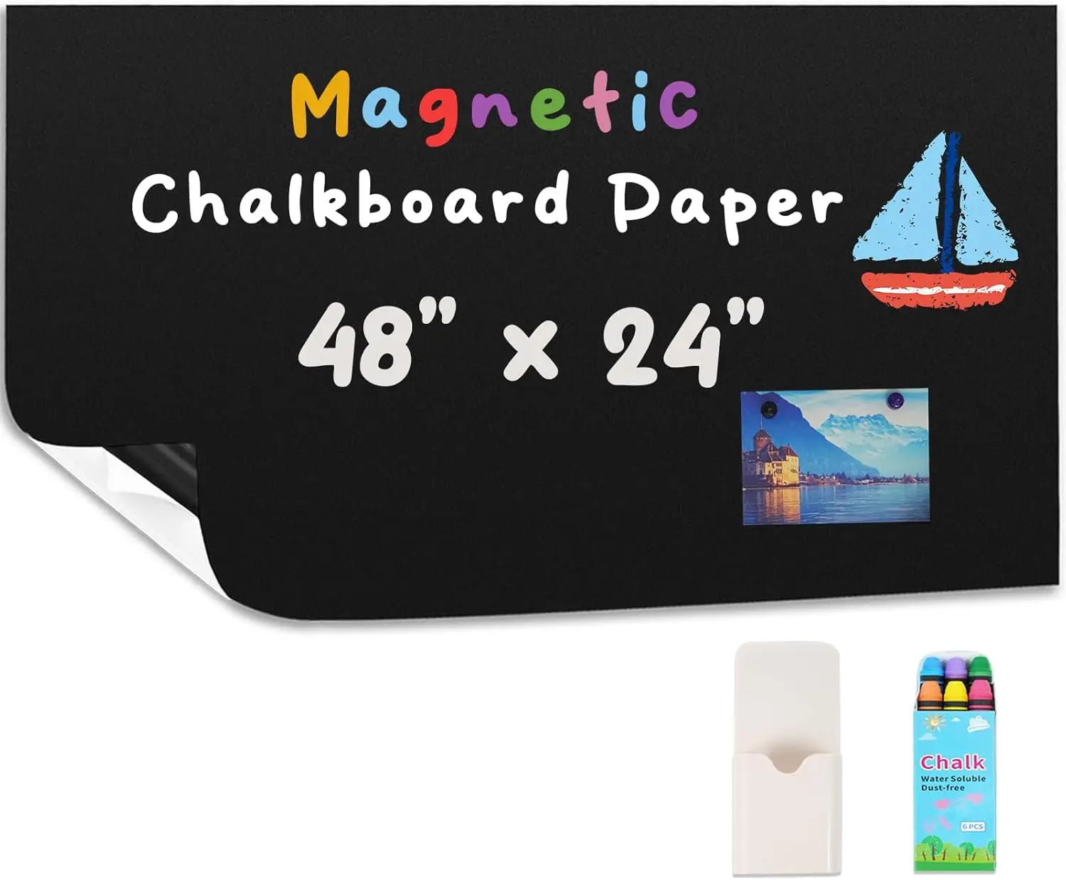 

Magnetic Chalkboard Wallpaper 48x24 Inch Self-Adhesive Blackboard Peel and Stick Roll with Starter Kit for Home Decor