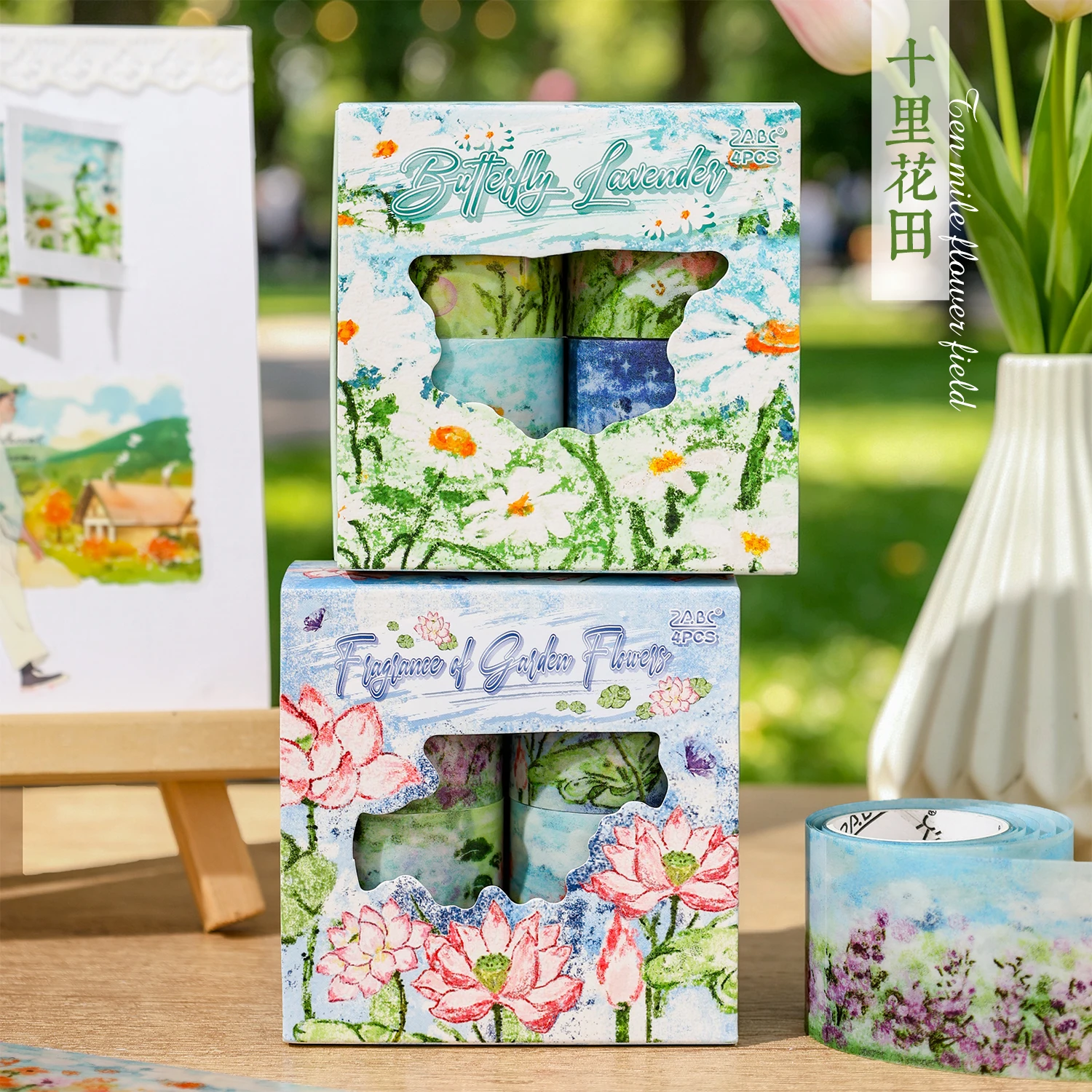 

4Pcs Garden Flower Butterfly Transparent PET Tape Pack, Aesthetic Nature Scrapbook Journal Decor Supplies