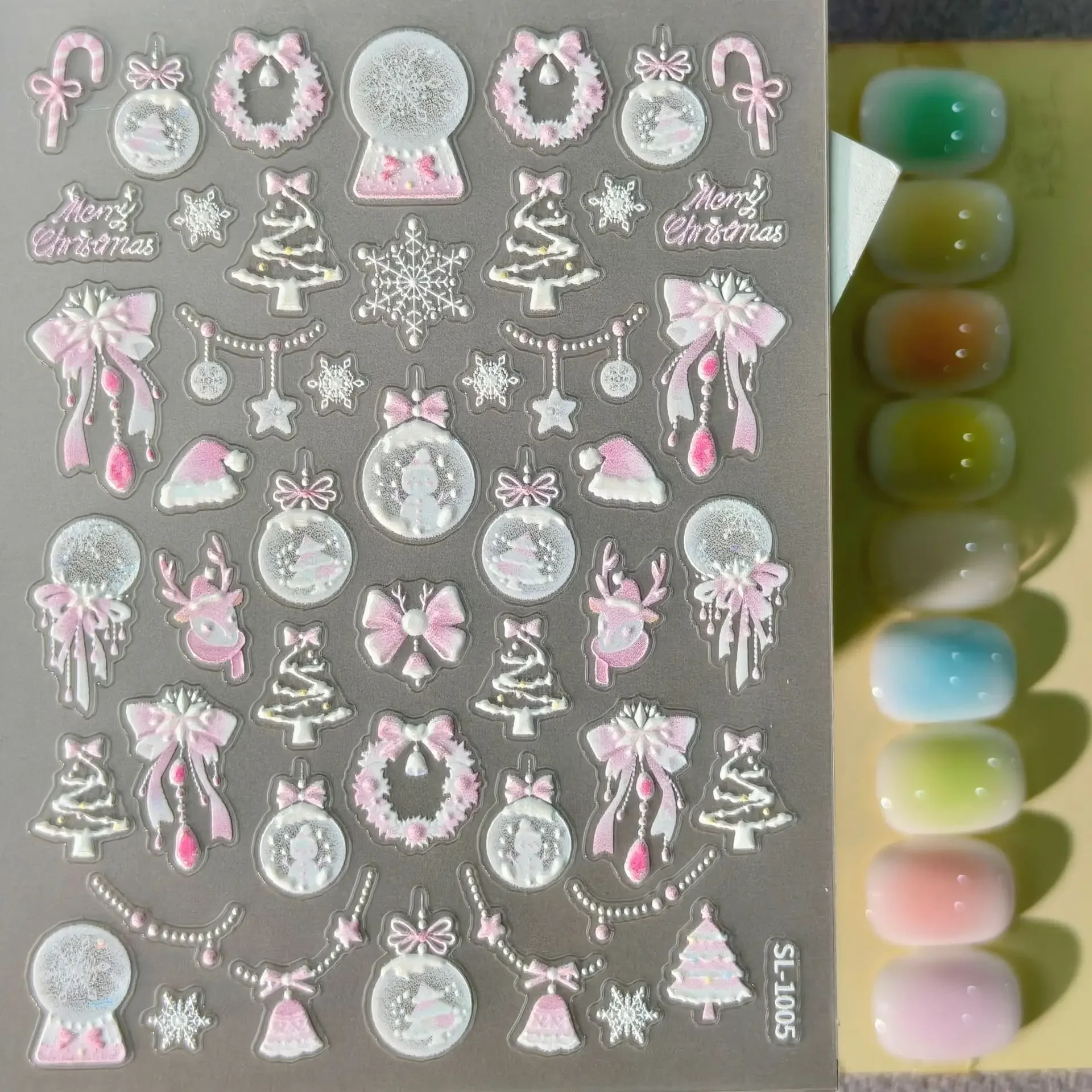 1 Set 5D Embossed Christmas Ball Firework Nail Stickers Shell Shiny Self Adhesive DIY Nail Art Decor