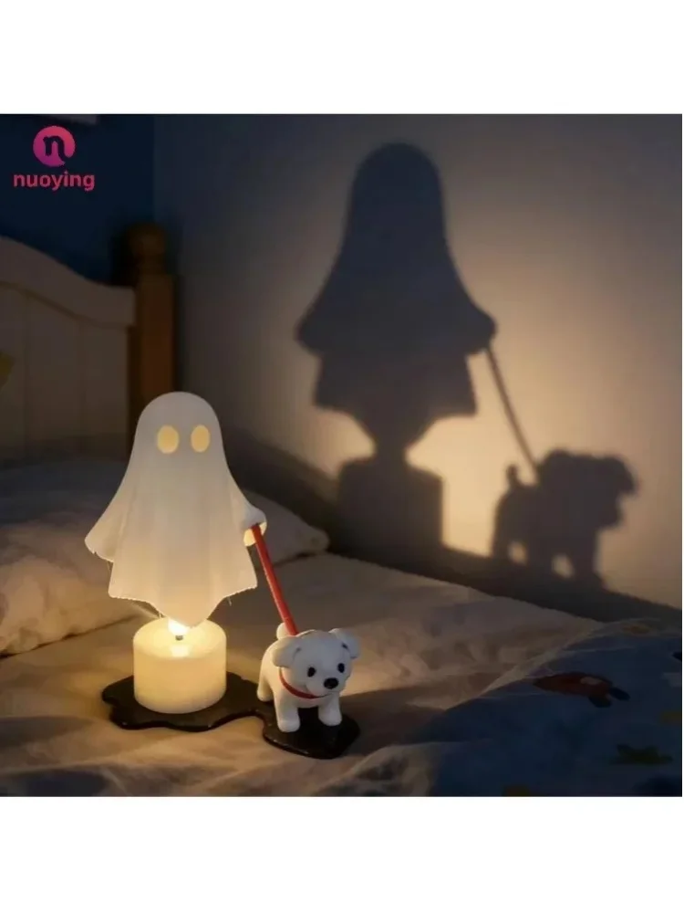 Niedliche 3D-gedruckte Geister- und Hundestatue, Halloween-Tischdekoration, Heim- und Schlafzimmer-Desktop-Dekor für Feiertage