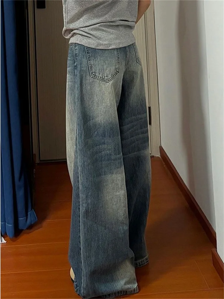 Botvotee Amerikaanse retro baggy jeans voor dames hoge taille wijde pijpen rechte vintage blauwe denim broek vrouwelijke streetwear jeans