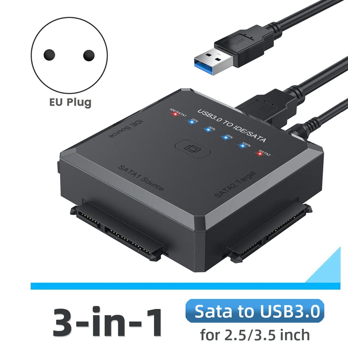 

Переходник с SATA на USB, переходник с USB 3,0 на IDE/SATA 3 для жестких дисков 2,5 3,5 HDD SSD, адаптер для жестких дисков-штепсельная вилка европейского стандарта