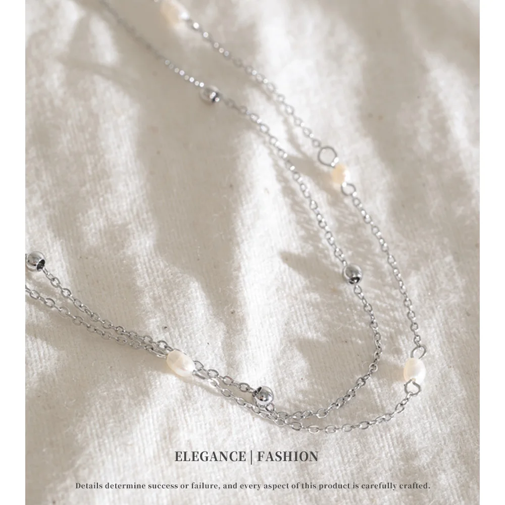 NiNice Stainless Steel Double-Layer Natural Pearl Chain Necklace Delicate High Quality Jewelry Fashion New Arrivals