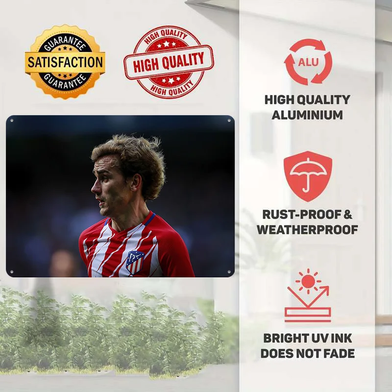 Antoine Griezmann Football Printed Poster Customized Retro Wall Art Vintage Metal Tin Signs for Home Bathroom Decor Man Cave