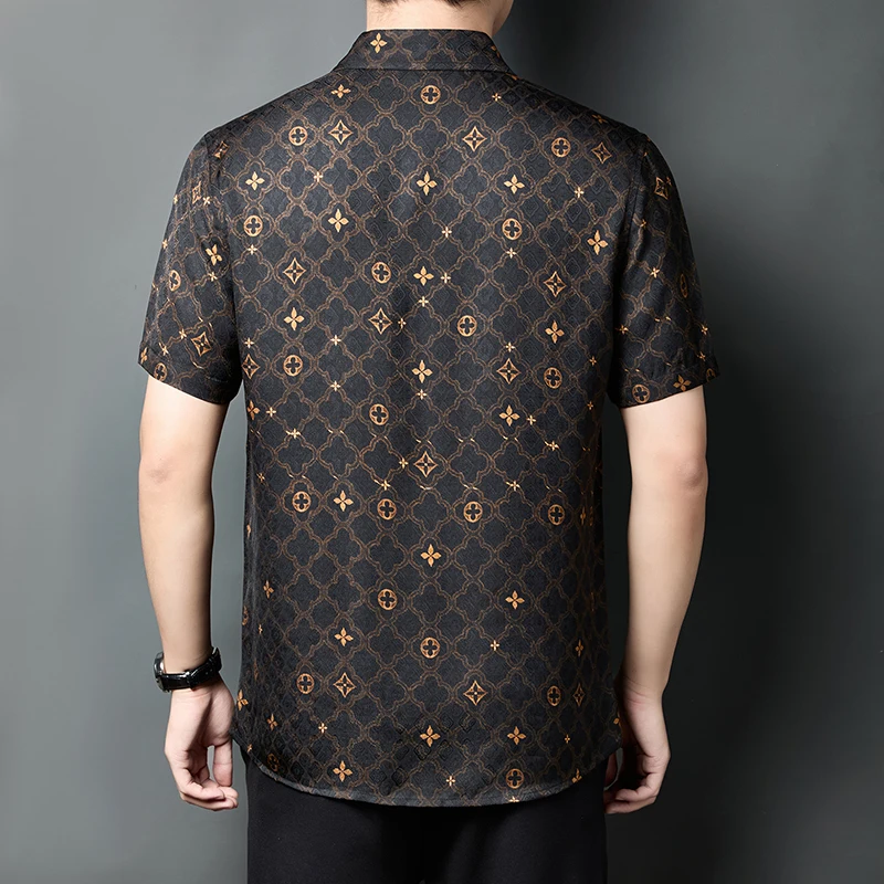 HT8806 Amazing Silky Luxury Shirts For Men Short Sleeved Coolness Summer Quality Soft Comfortable Viscose 100% Camisas De Hombre