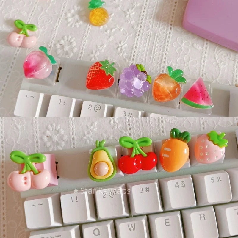 DIY Cute Transparent Fruit Keycaps Peach Avocado Strawberry Key Cap for Gaming Mechanical Keyboard ECS R4 Decorative Keycaps
