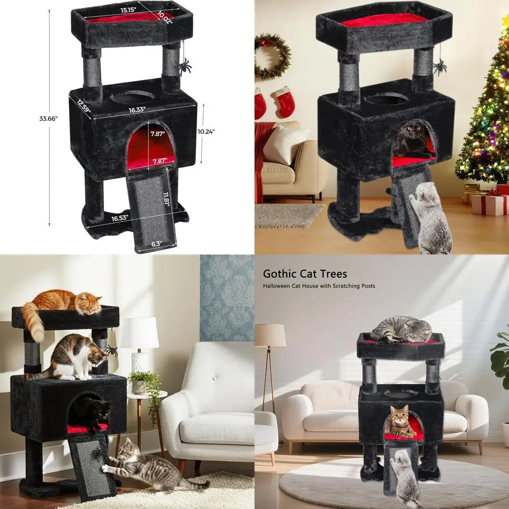 

BEWISHOME Cat Tree Tower для домашних готических кошачьих деревьев с гробной, кошачий домик для кошачьего межпок с когтеточками, полки для кошек с