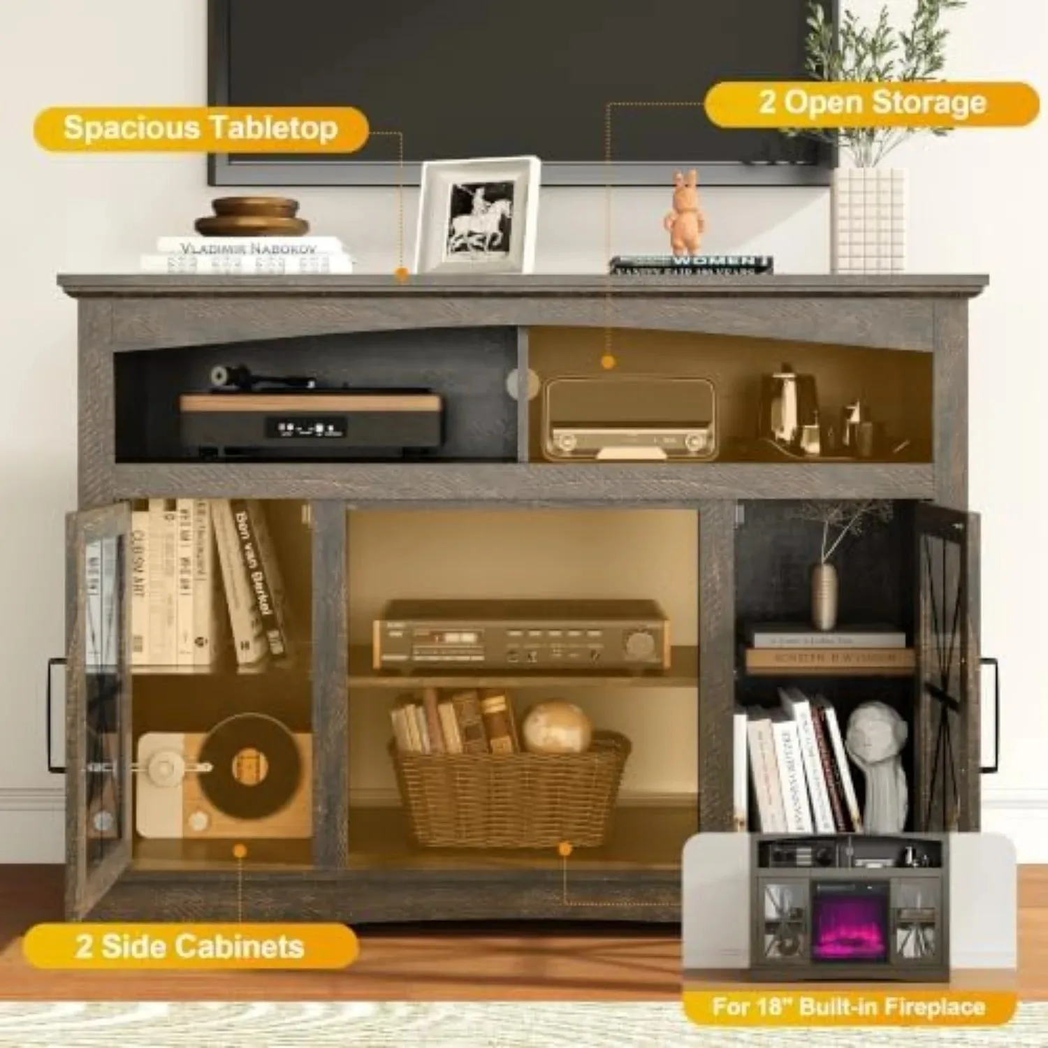 Farmhouse Fireplace LED TV Stand for 55 Inch Tv, 47