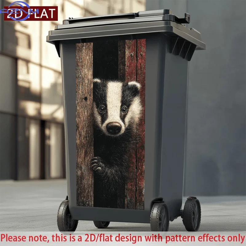2D/FLAT-1pc Badger Peeking Through Wooden Fence Trash Can Sticker Wall Sticker Self-Adhesive Waterproof PVC Decor Scratch-Resi