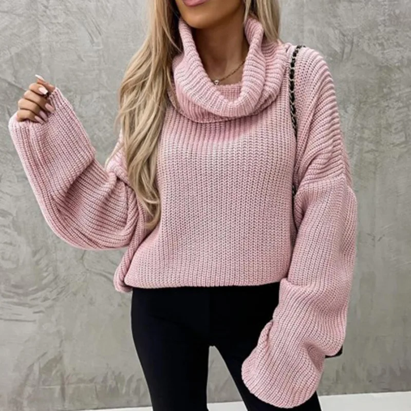 New Sweaters Women\'s Loose Casual Long-sleeved Turtleneck Solid Color Knitted Top For Women Clothing Ropa De Invierno Para Mujer