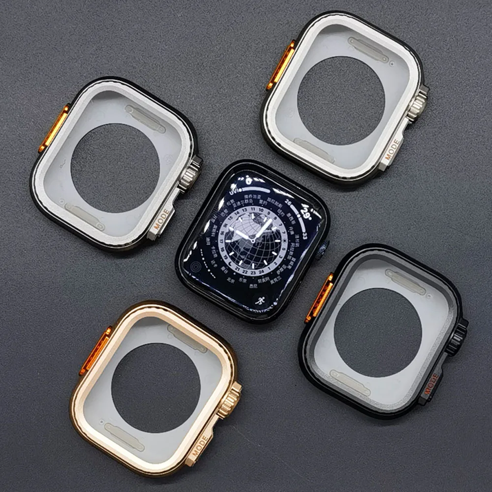 Caixa de metal para Apple Watch, mudança para Ultra 49mm, 45mm, 44mm, capa protetora para iWatch Series 9, 8, 7, 6, 5, 4, SE, capa para-choques