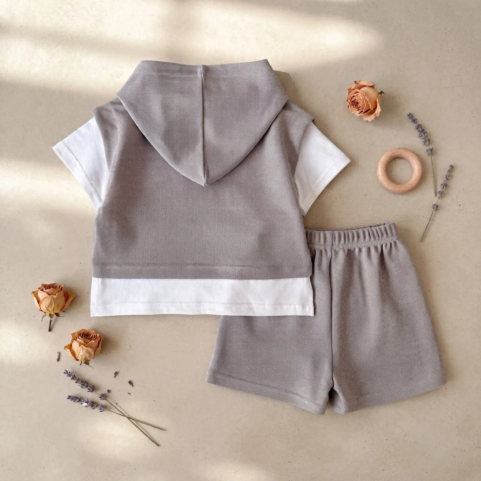 Summer Baby Boys Girls Retro Casual Style Set Alphabet Embroidered Hoodie+ Shorts Children Fashion Outfit Suitable for 0-3Y