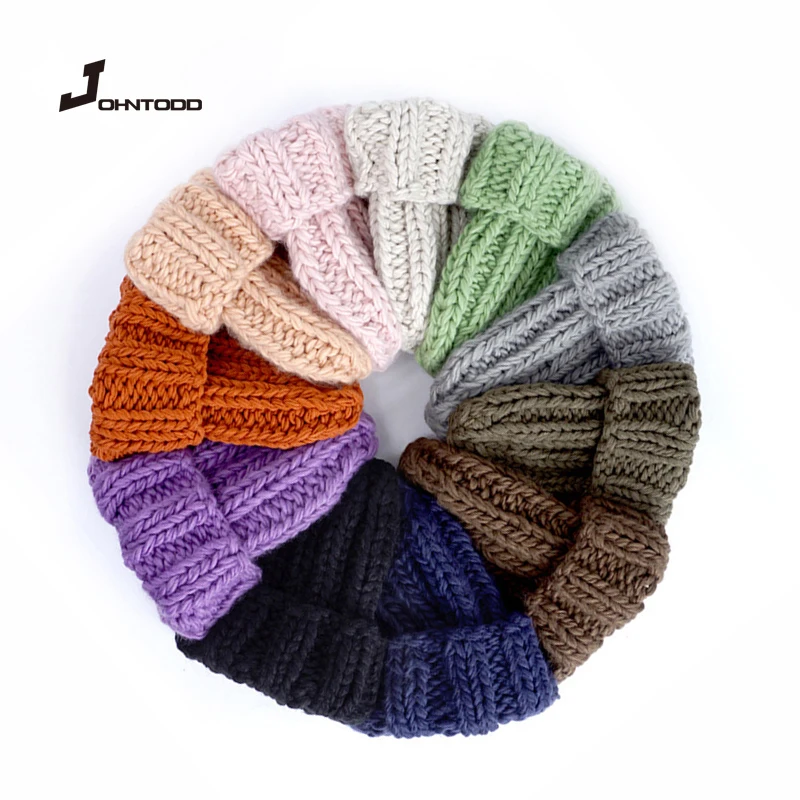 2023 Women Winter Knitted Beanies Hat Thick Soft Warm Coarse Large Knitted Solid Hat Female Bonnet Skullies Beanies Hat