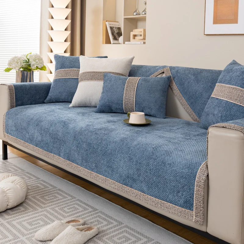 Woven Cotton Linen Couch Cover Sofa Cushion Backrest Solid Color Seat Pad Protector All Season Universal Non-slip Sofa Towel