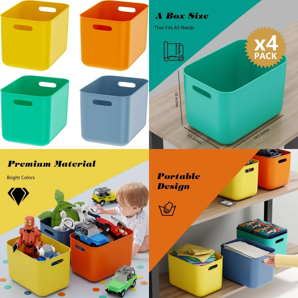 

storage baskets4 Pack 22L Plastic Storage Bins Baskets for Home Classroom Organization Clear Foldable Stackable Utility