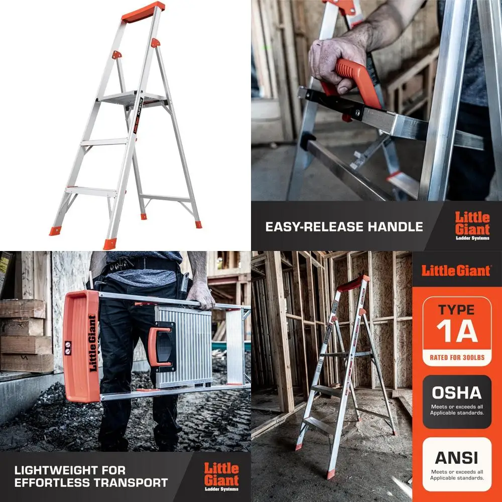 

Little Giant Ladder Systems Flip-N-Lite, 5-Foot, Stepladder, Aluminum, Type 1A, 300 lbs Rated (15273-001)