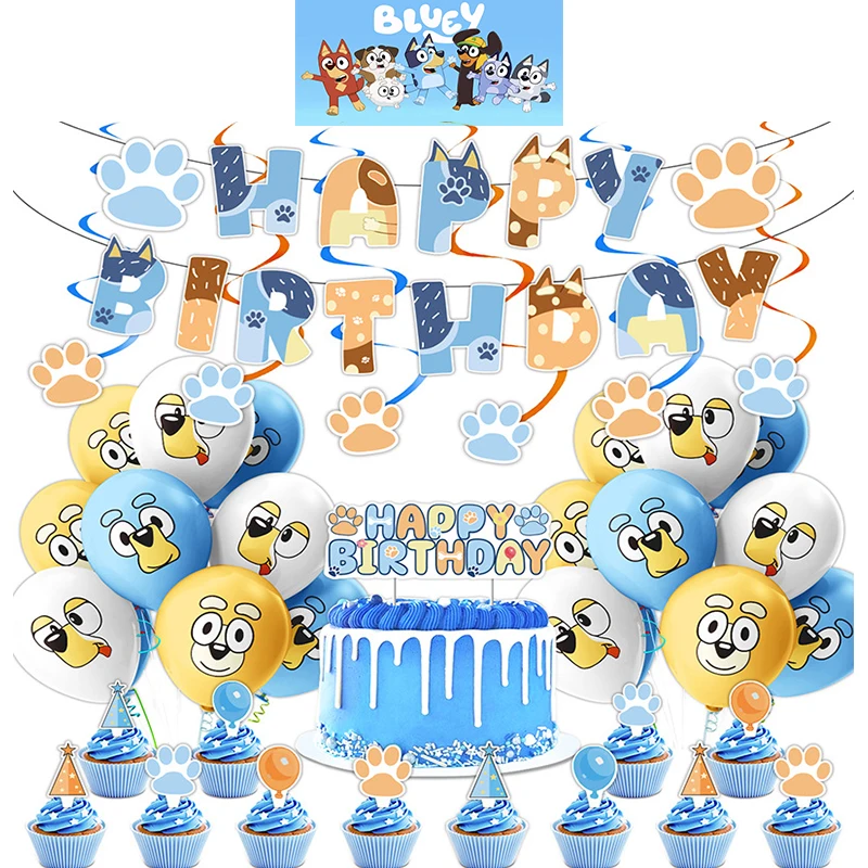 

New Bluey Anime Action Figures Periphery Boy or Girl Birthday Party Decorations Balloon Banner Cake Topper Baby Shower Supplies