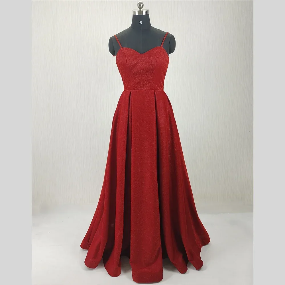 Personalizado foto real vestido de noite vermelho brilhante alças sgaphetti a linha plissado até o chão plus size feminino festa formal vestido k327