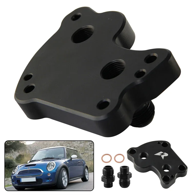 For BMW Mini Cooper S AN10 Oil Cooler Filter Adapter Plate Supercharger R50 R52 R53 1.6L Engine Turbo 2002-2006 Aluminum Black