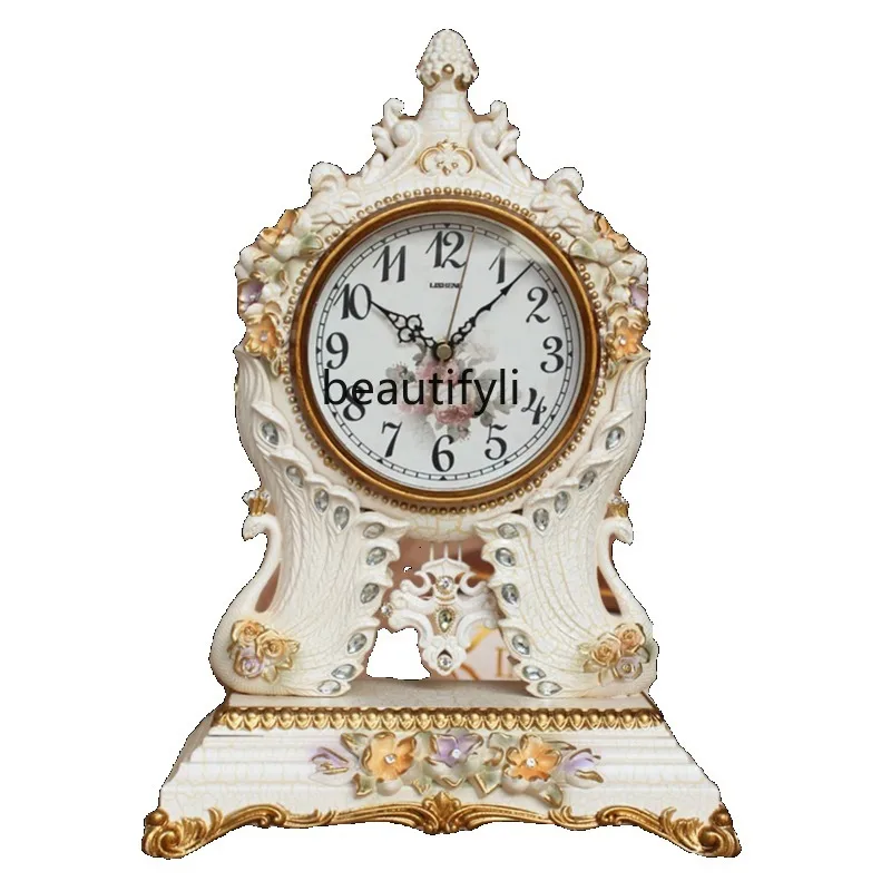 European Entry Lux Peacock Clock Home Living Room Luxury Mute Creative Desktop Sitting Clock Ornament Furnishing