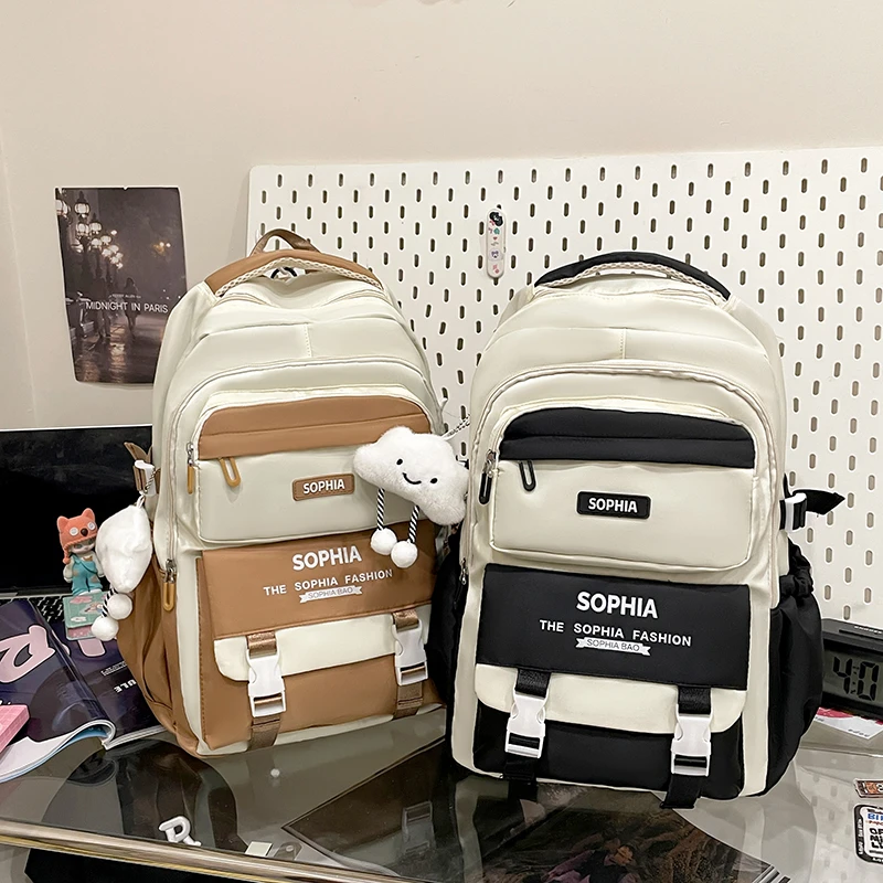 College Style Color Blocked Backpack Student School Bags Nylon Large Capacity Reduce Loadco Mputer Backpack Campus Commuting