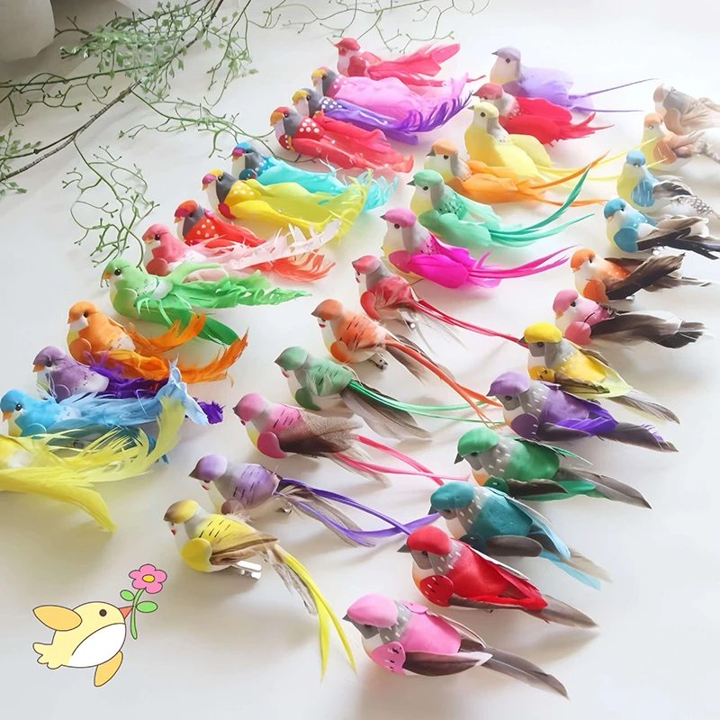 C 12pcs Random Artificial Birds Fake Foam Animal Simulation Feather Birds Models DIY Wedding Home Garden Ornament Decoration