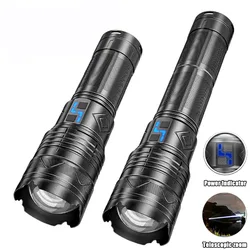 60000W High Power LED Flashlight Super Bright Spotlight Long Range Zoomable Emergency Torch Outdoor Flashlight 20400mAh battery