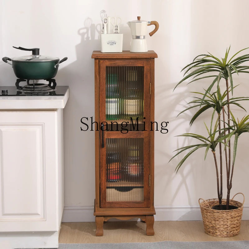 

ZYY solid wood dining side with door locker living room tea cabinet retro simple storage cabinet