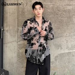 LUZHEN Fashion Printed Translucent Design Long Sleeved Shirts Personalized Trendy Handsome Street High Quality Men's Tops LZ3823