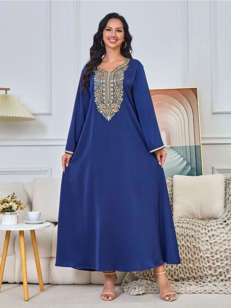 Embroidery Muslim Party Dress Women Abaya Eid Ramadan Vestidos Largos Dubai Robe Jalabiya Long Dress Belt Morocco Kaftan 2024