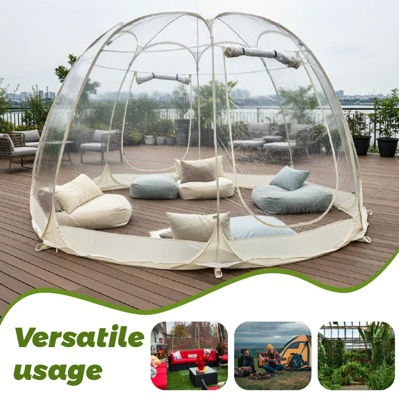 Clear Tent PVC Double Doors Ventilated Transparent Tent Pop Up 2-6 Person Outdoor Garden Camping Party