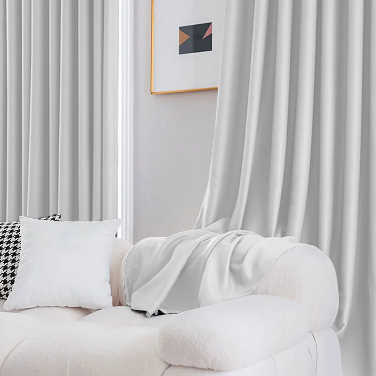 2PCS White Solid Semi-Sheer Curtains, Minimalist Bright Style, Privacy & Natural Light Allowing Pinch Pleat Curtains for Bedroom