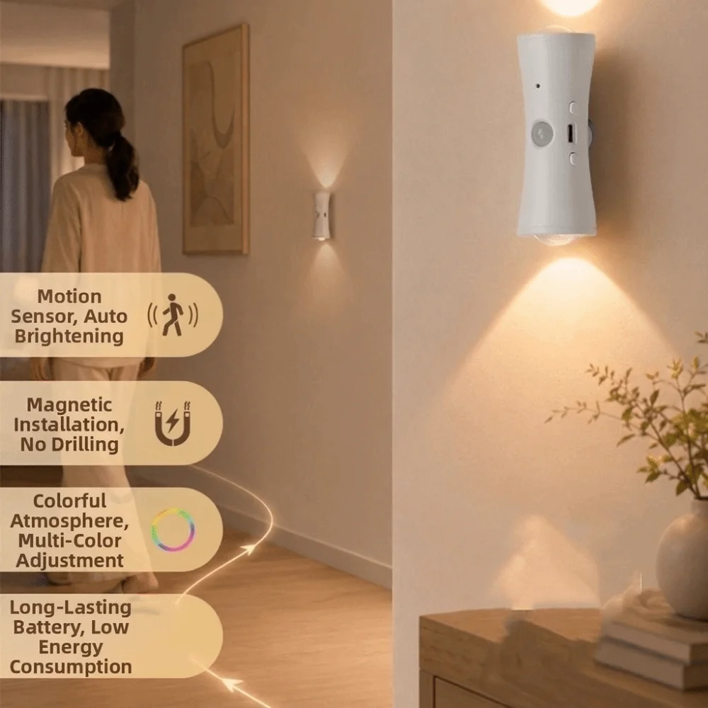 Intelligent Human Body Induction Night Light Magnetic Atmosphere Light Rechargeable Night Light 16 RGB Colors Dual Cat Eye