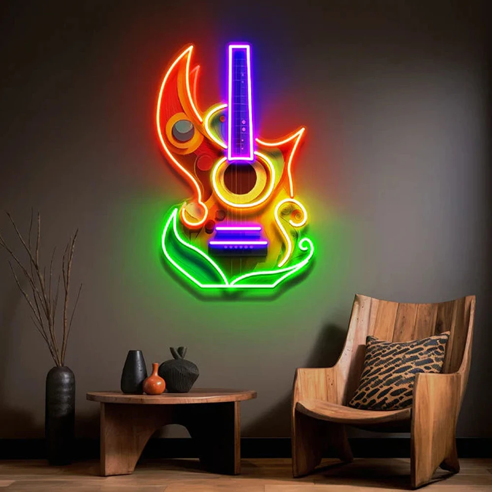 Colorful Guitar Painting Neon Light Sign Home Decor House Wall Art Decor Studio Sign Living Room Home Bar Customized Light Signs