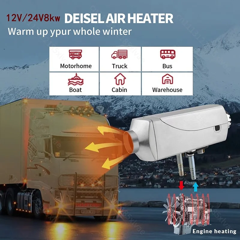 Vehicle Heating Spare Hardware 12V 8KW Diesel Parking Heater Air‑Water All‑In‑One Unit 24V Optional For Truck RV Camper Van