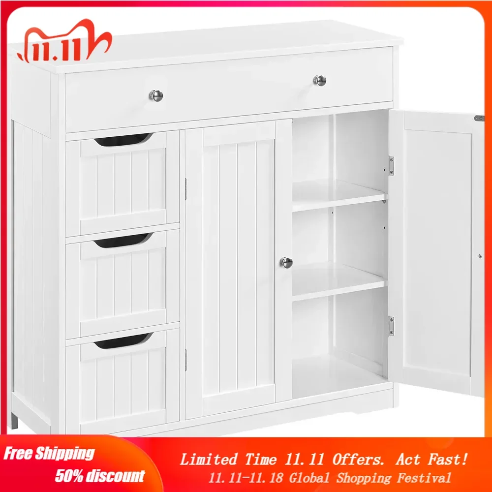 

Practical Storage Cabinet with 4 Drawers and 2 Doors for Kitchen, Entrance Area, Living Room, Adjustable Shelves