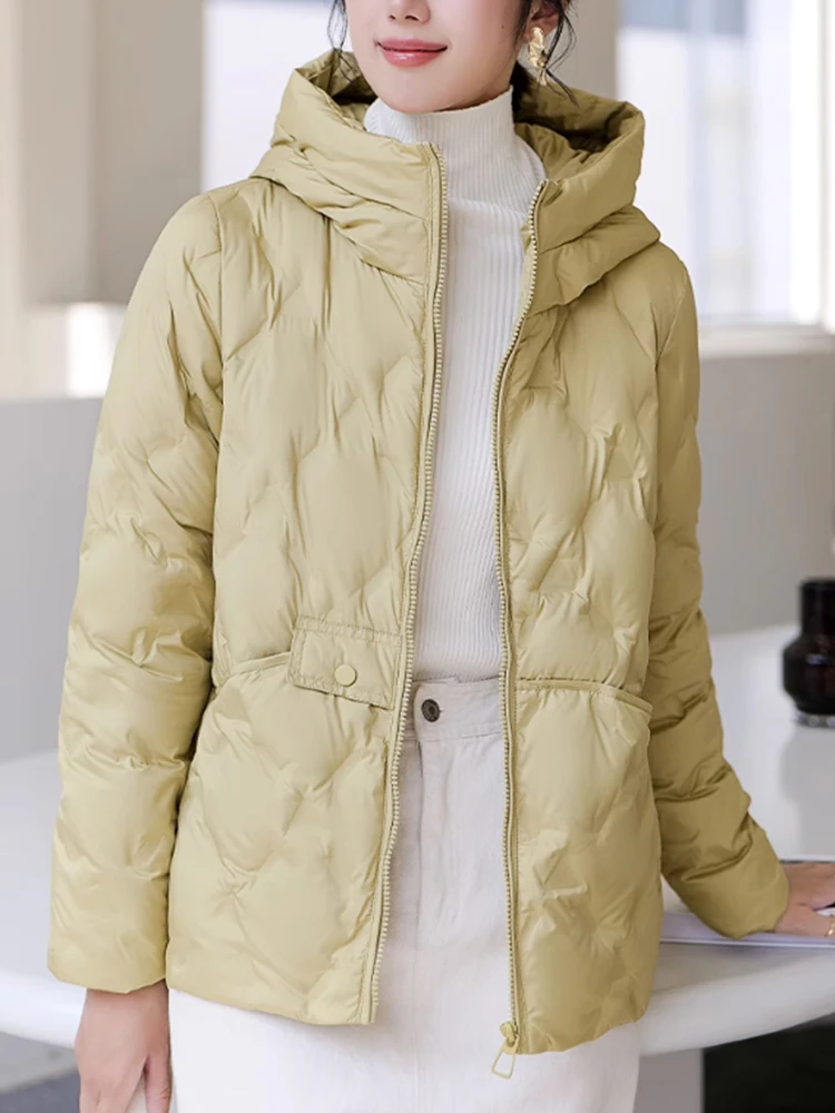 FTLZZ Autumn Winter Casual Lady Hooded Zipper Light Puffer Parka Outwear Women White Duck Down Coat Windproof Jacket