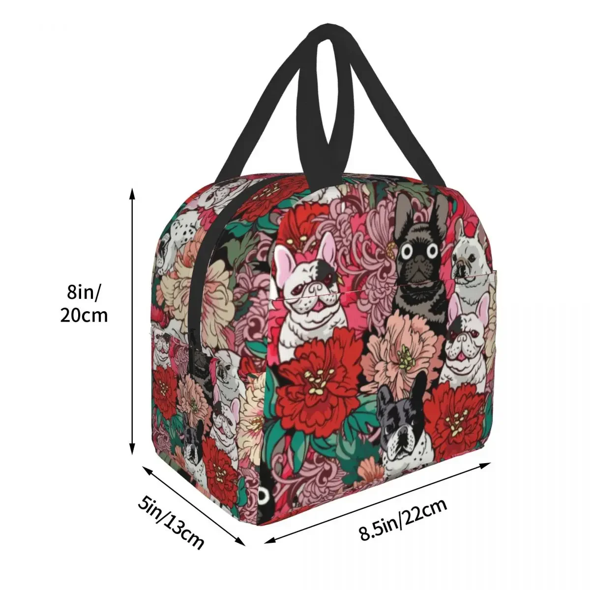 Aangepaste bloemen Franse Bulldog lunchtas voor mannen vrouwen thermische koeler honden patroon geïsoleerde lunchbox voor kinderen schoolkantoor