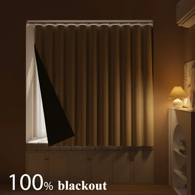 1PC 100% Blackout Curtain solid color High Shading Privacy Coated Insulated Lining Bedroom Living Room Partition Privacy Curtain