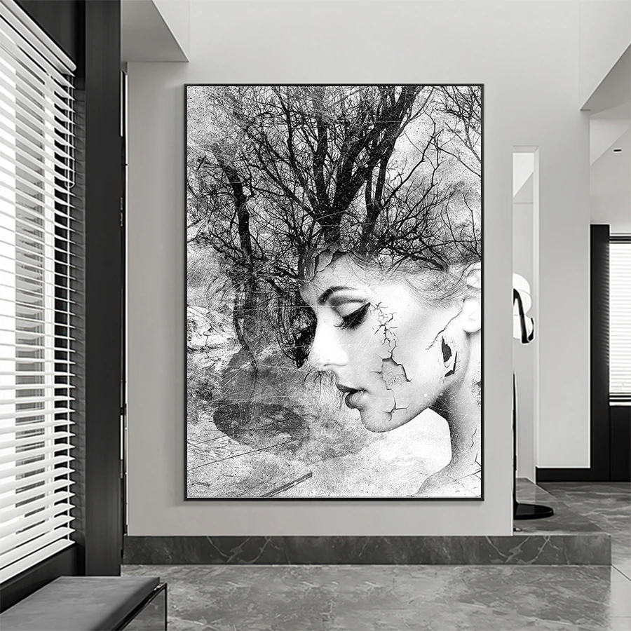 

5D DIY Алмазная вышивка Современное черно-белое абстрактное искусство Женское дерево Алмазная мозаика Художественная роспись Рукоделие Ремесло