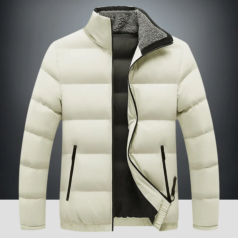 KIDWHXR Men Casual Parkas Coat Winter Stand Collar Zipper Male Thicken Jacket Simple Solid Long Sleeve Versatile Man Outerwear