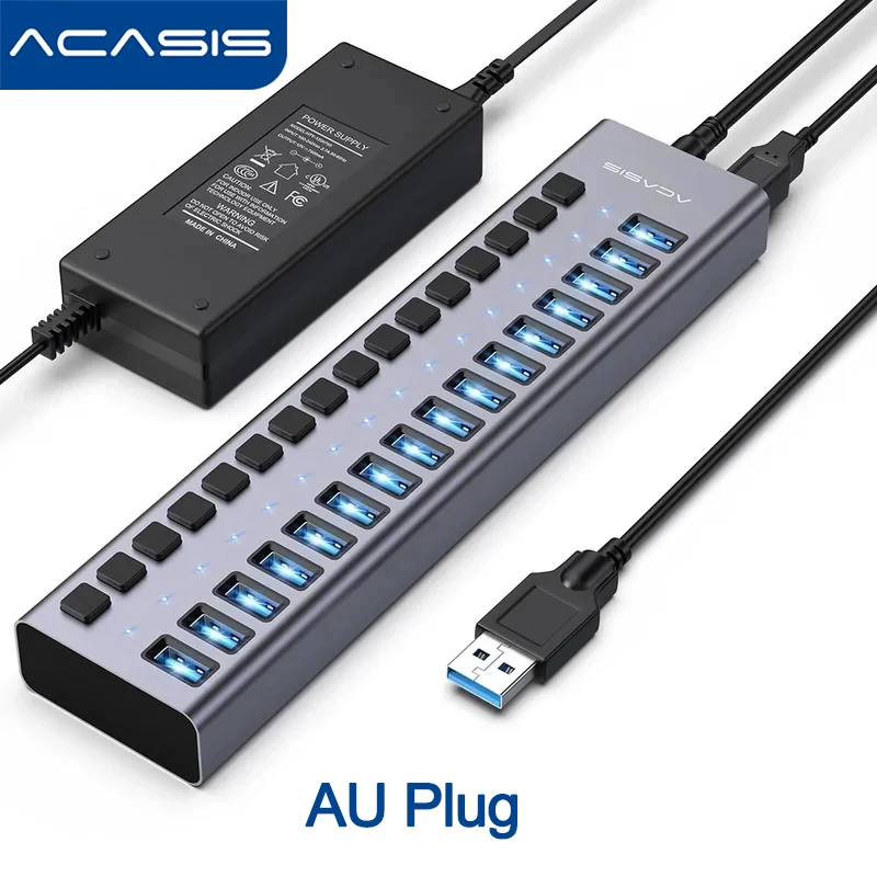 Acasis 10 Gbit/s USB 3.1 Hub 16 Ports Splitter Aluminium Powered USB Hub für PC Laptop MacBook Pro Steam Deck Datenübertragung Aufladen 4