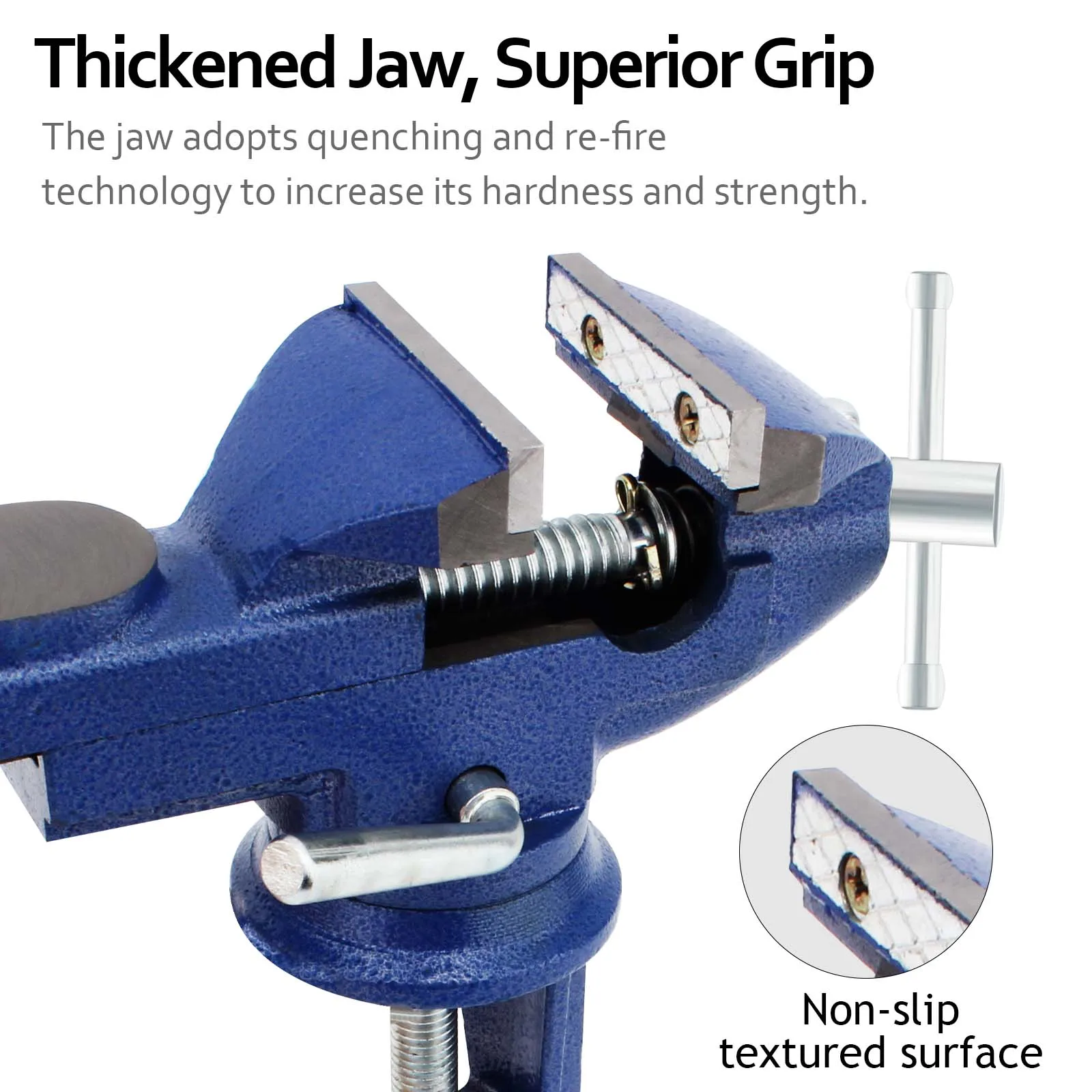 

Universal Table Vise 3 Inch, Bench Clamp 360° Swivel Base Quick Adjust Home Vise Clamp-on Vise, Portable Work Bench Vise