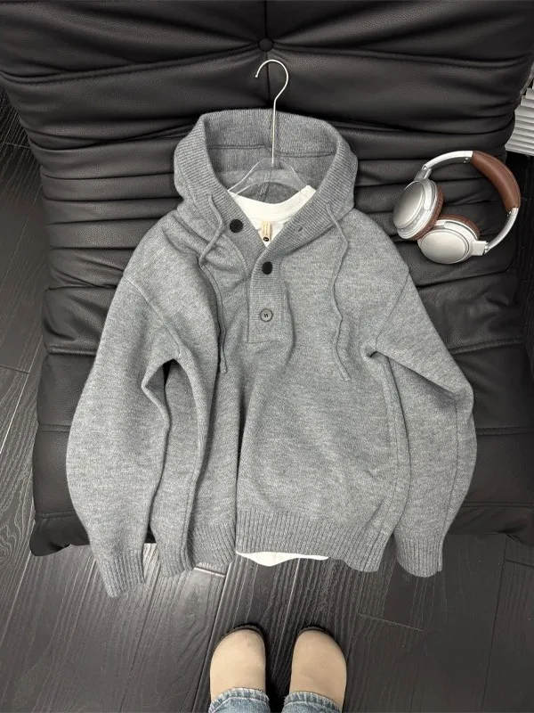

High Quali Men's Hoodie Knitted Sweater Casual Loose Couple Sle Autumn Winter Faion Brand Polyester Fiber Long Sve