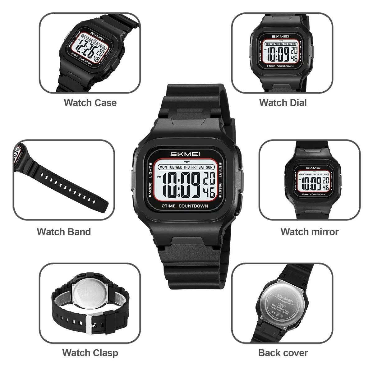 SKMEI 2343 Reloj militar para estudiantes Reloj Hombre relojes de pulsera digitales deportivos para hombres y mujeres relojes electrónicos impermeables Chrono