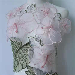 Lace Eugen Gauze Pink Flower Green Leaf Patch Decorative Patch Paste Embroidery Sticker Flower DIY Accessories