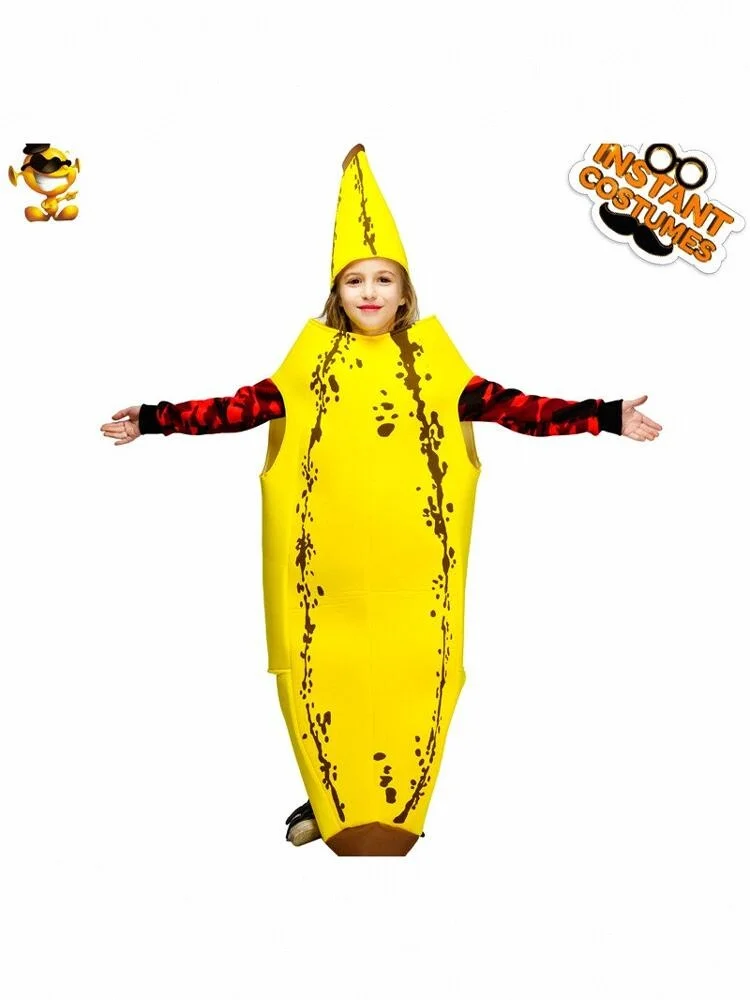 Funny Banana Cosplay Costume Parent-Child Performance Carnival Fruit Themed Par Outfit Polyester Material Stage Costume
