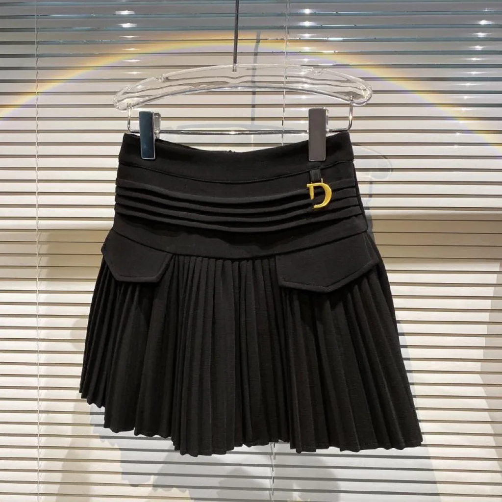 Girls' Autumn Velvet Skirt with Metal Buckle Double Pocket Gold Velvet Pleated Skirt Korean Mid Size Children's Skirt